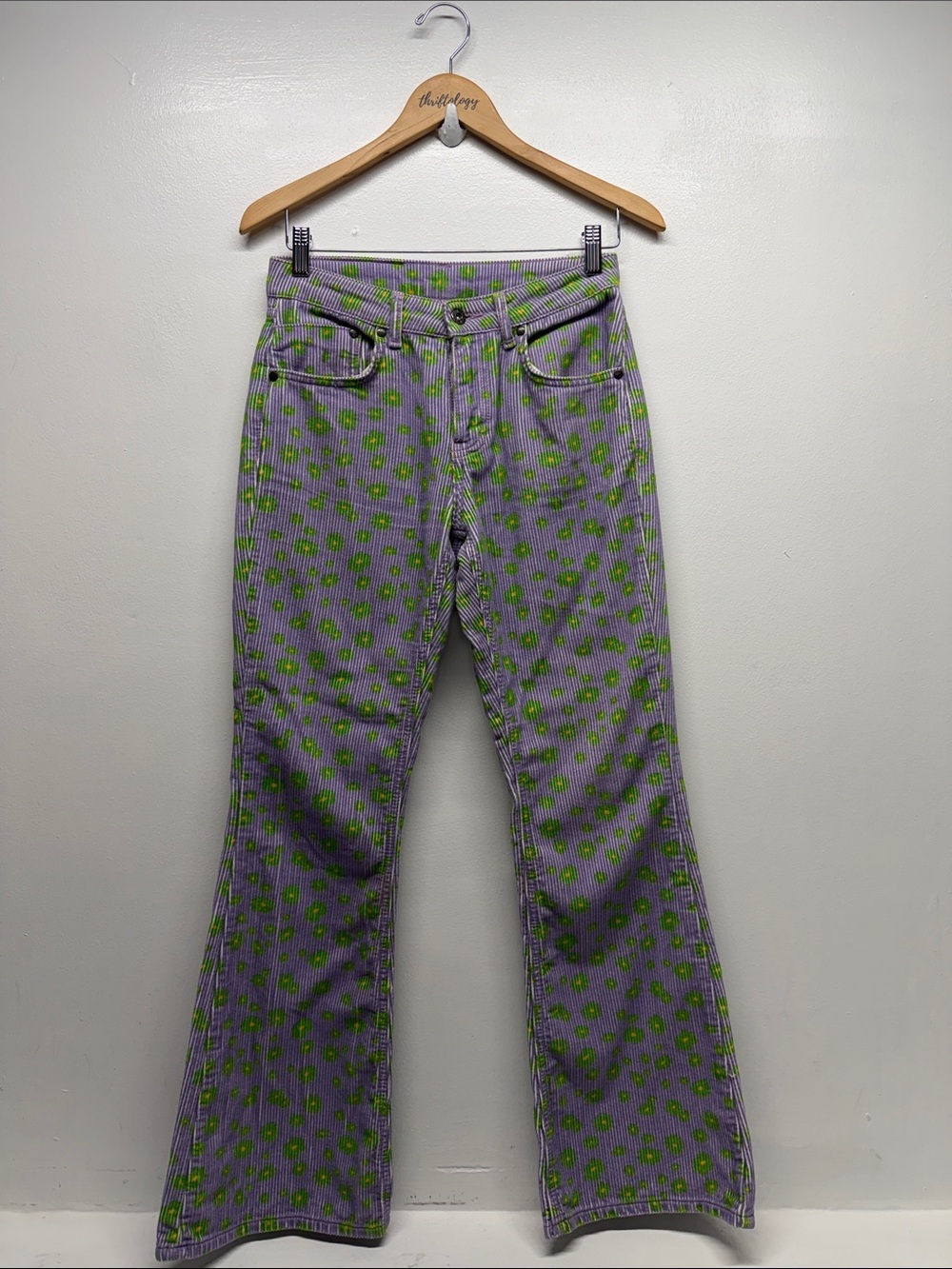 Ragged Priest Jeans Corduroy Bootcut Flare Pants Floral Cotton Purple Size 26